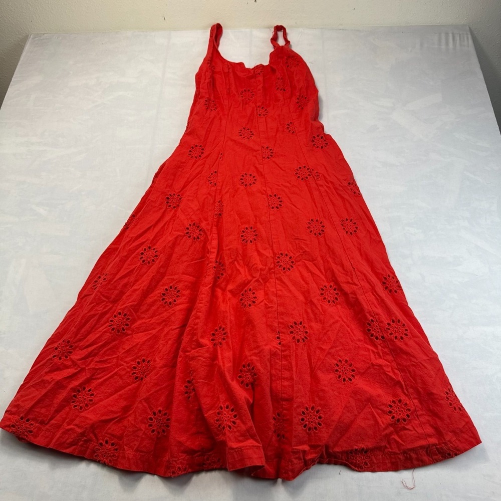 Free Assembly Shift Dress Womens Size XS Red Eyelet Smocked Bodice Sleeveless